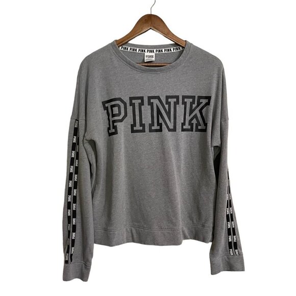 Victoria's Secret PINK Womens Gray Spellout Logo Crewneck Sweatshirt Medium - Picture 1 of 7